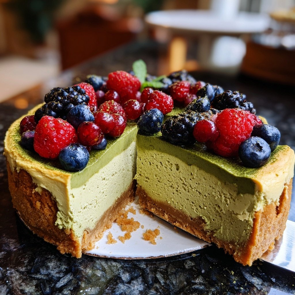 Japanese Matcha Cheesecake with Berries