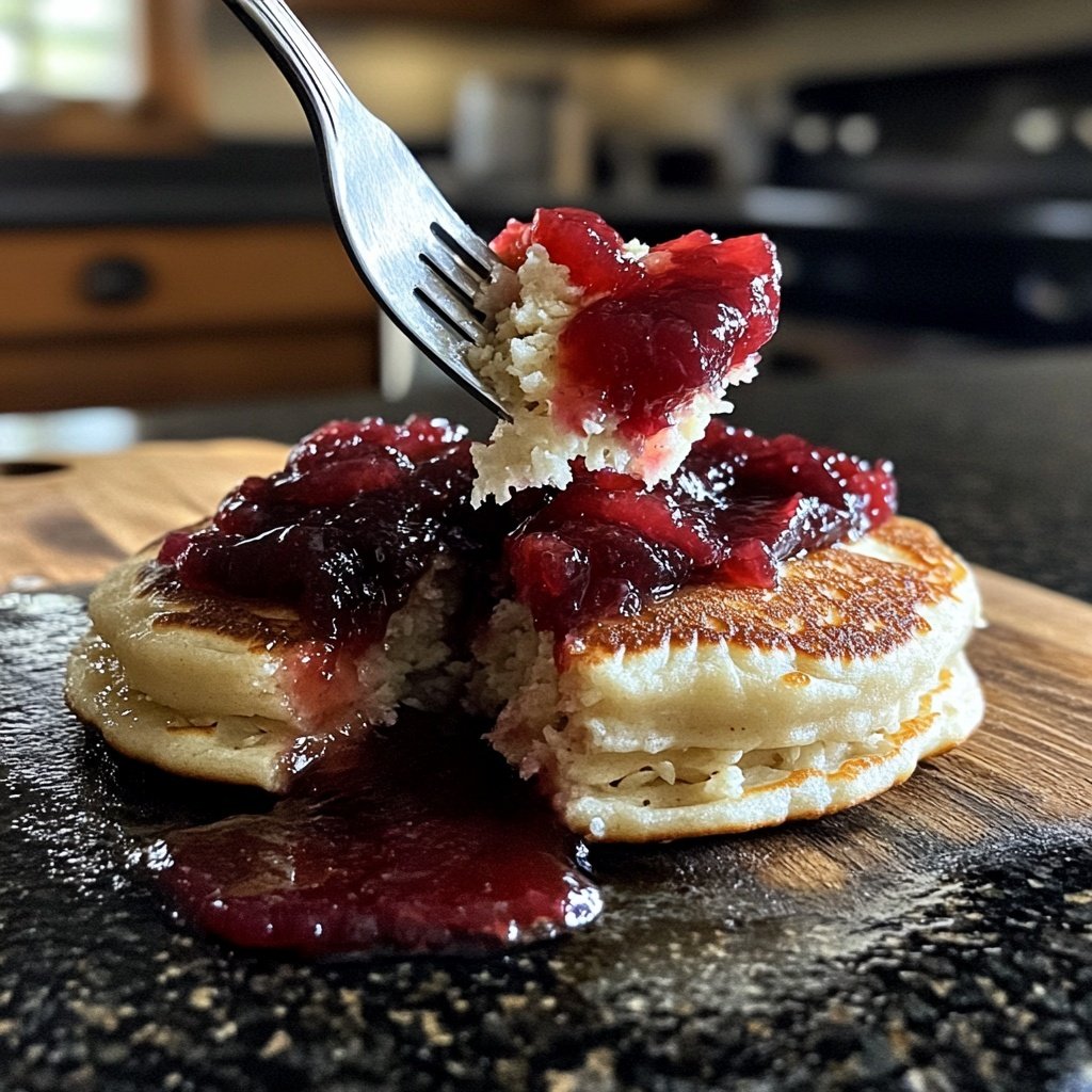 Fluffy Shredded Pancake with Plum Compote