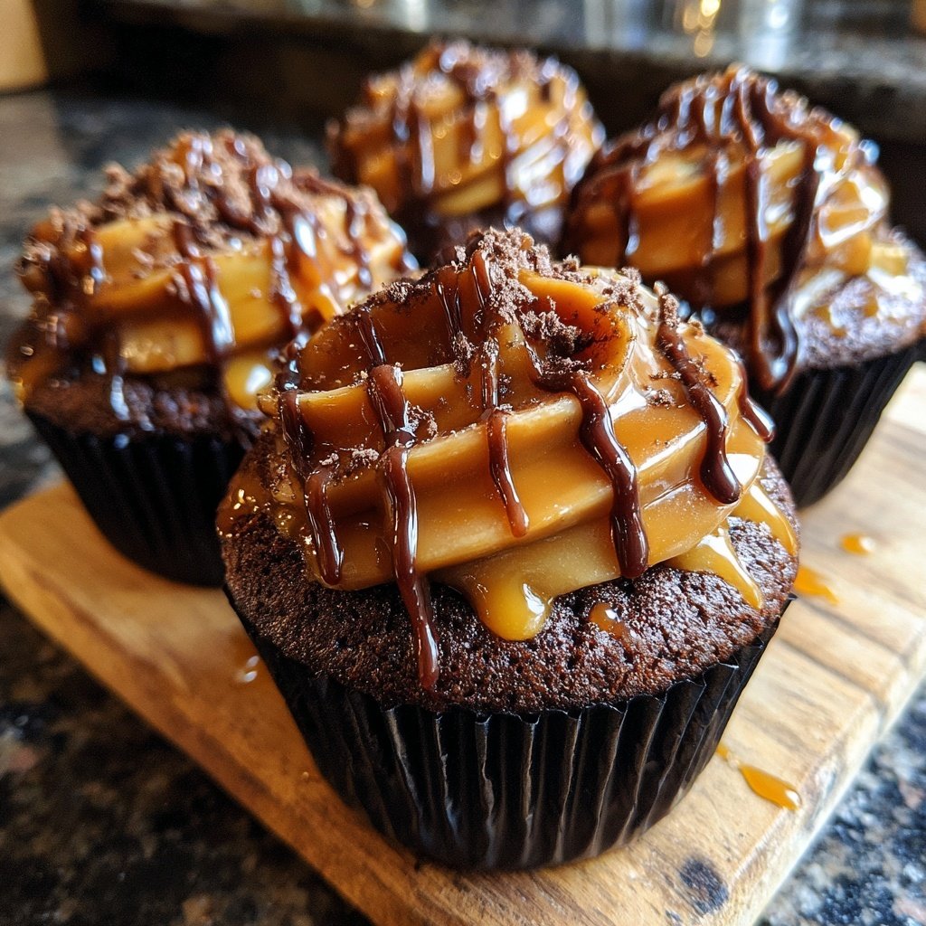 Chocolate Caramel Drizzle Cupcakes