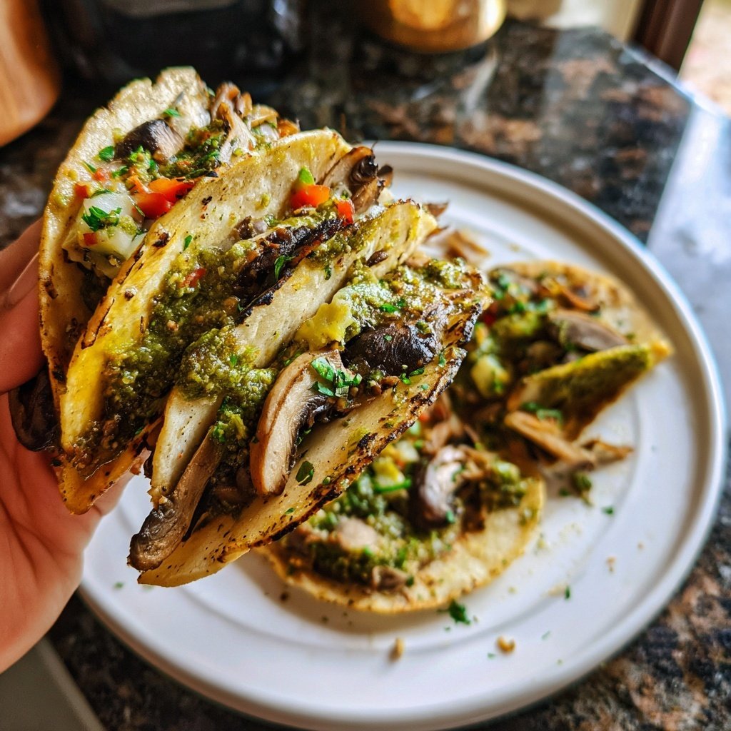 Pulled Mushroom Tacos Salsa Verde