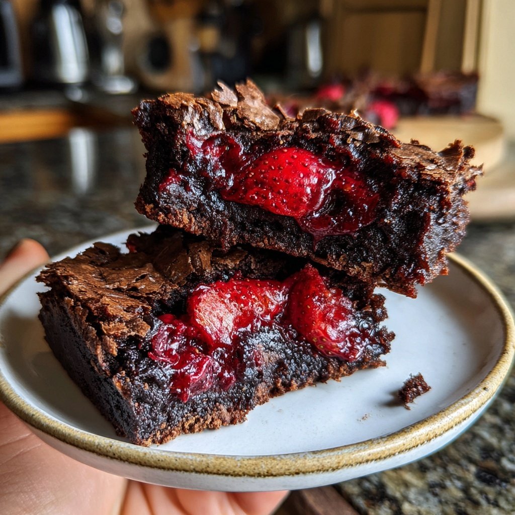Sourdough Discard Brownies with Strawberry