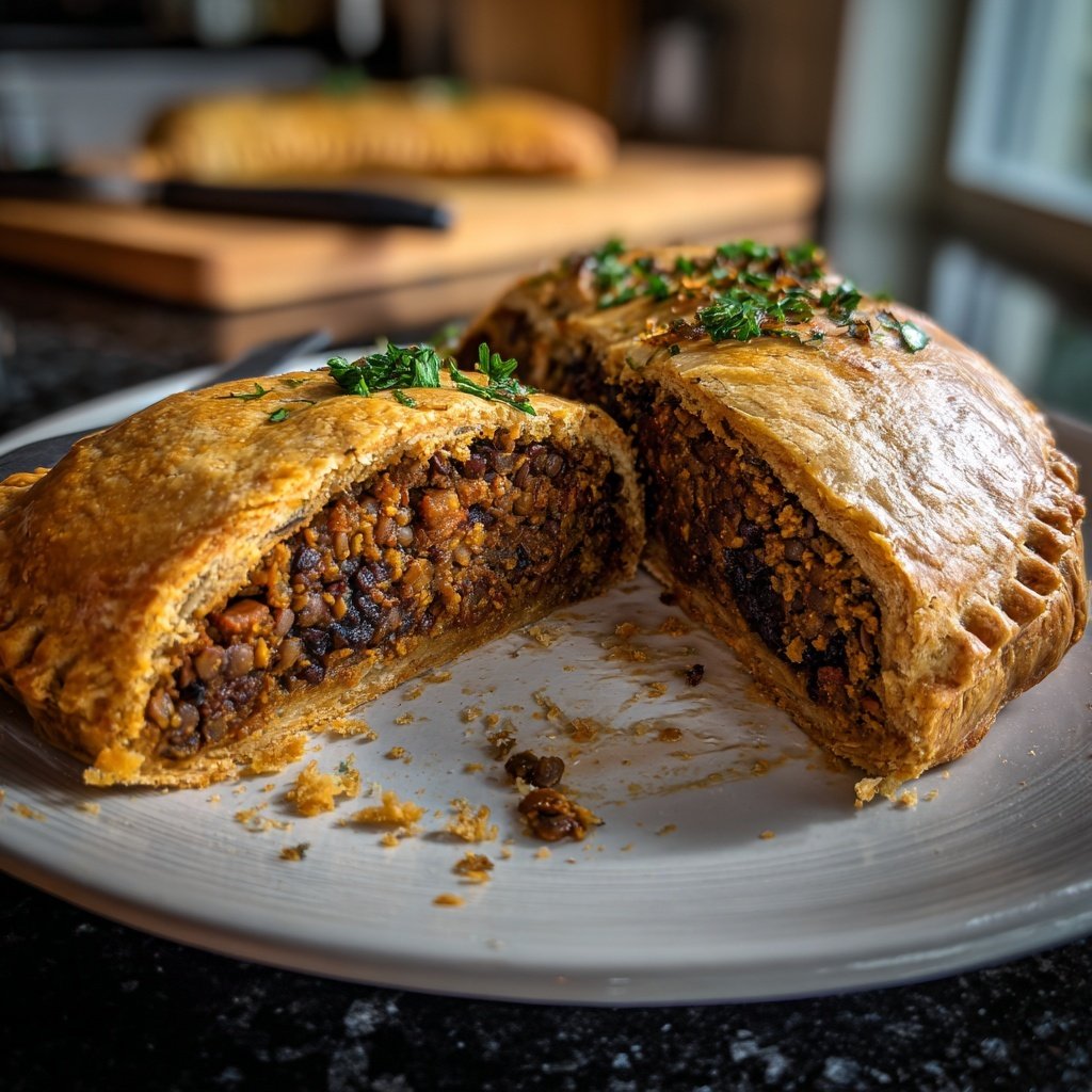 Vegan Mincemeat Wellington with Lentils