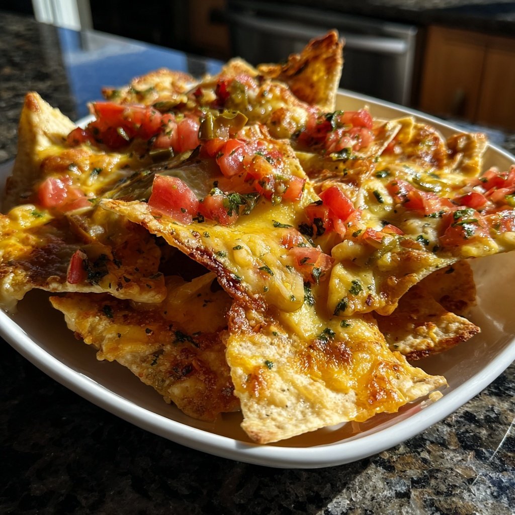 Baked Nachos with Salsa and Queso