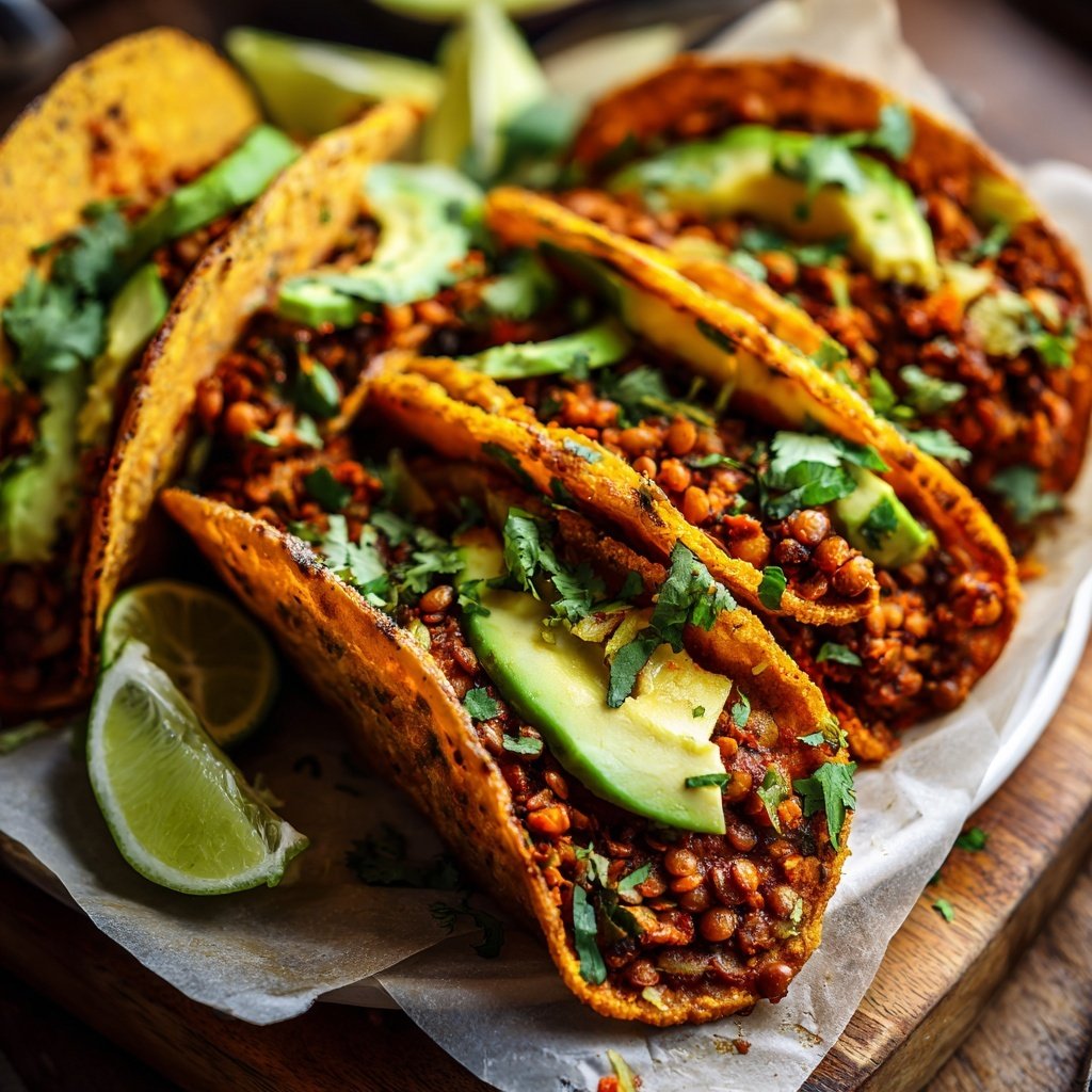 Spicy Lentil Tacos with Avocado